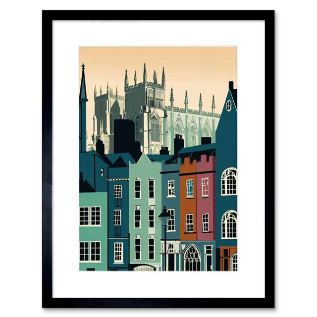 "York Minster Shambles Street Cityscape 9x7"" Black Framed Wall Art Print"