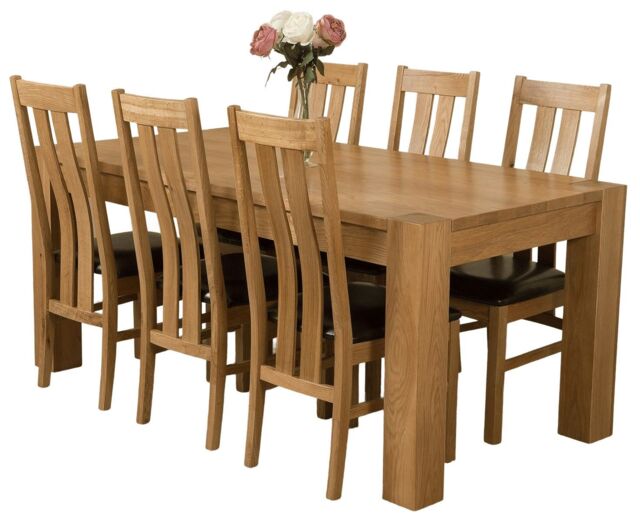 Kuba 180 x 90 cm Chunky Oak Dining Table and 6 Princeton Chairs Brown Brown