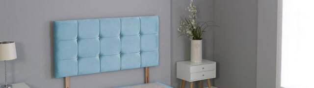 "Sky Blue Plush Velvet Cube Headboard Multi 2FT6 Small Single 20""inch Headboard"