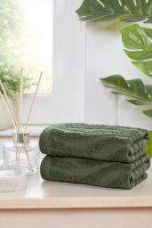 Safari Cotton Luxury Towels Soft and Absorbent (Set Of 2) Green Face cloth 2
