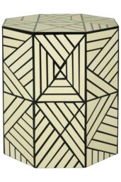 Modern Ivory And Black Stool,Monochromatic Bar Stool,Unique Octagonal Decorative Seat,Sturdy Wooden Seat White