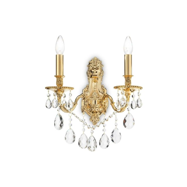 Gioconda 2 Light Indoor Candle Wall Light Gold with Crystals, E14