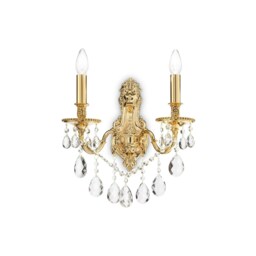 Gioconda 2 Light Indoor Candle Wall Light Gold with Crystals, E14