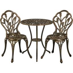 Yaheetech 3PCS Patio Bistro Table Set with Umbrella Hole Bronze