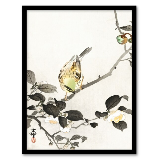 Ohara Koson Framed Wall Art Print Bunting On Blossom Branch Home Décor