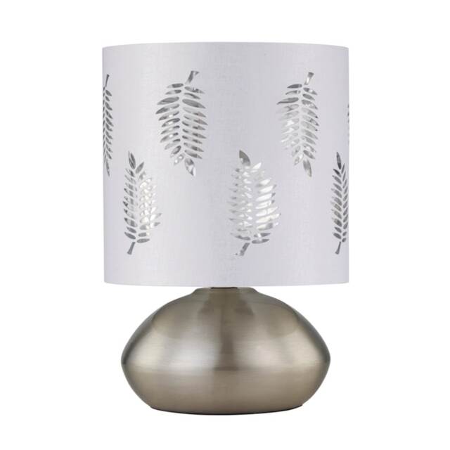 Jenson - Brushed Chrome Touch Table Lamp with White Fern Shade