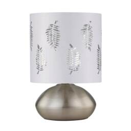 Jenson - Brushed Chrome Touch Table Lamp with White Fern Shade