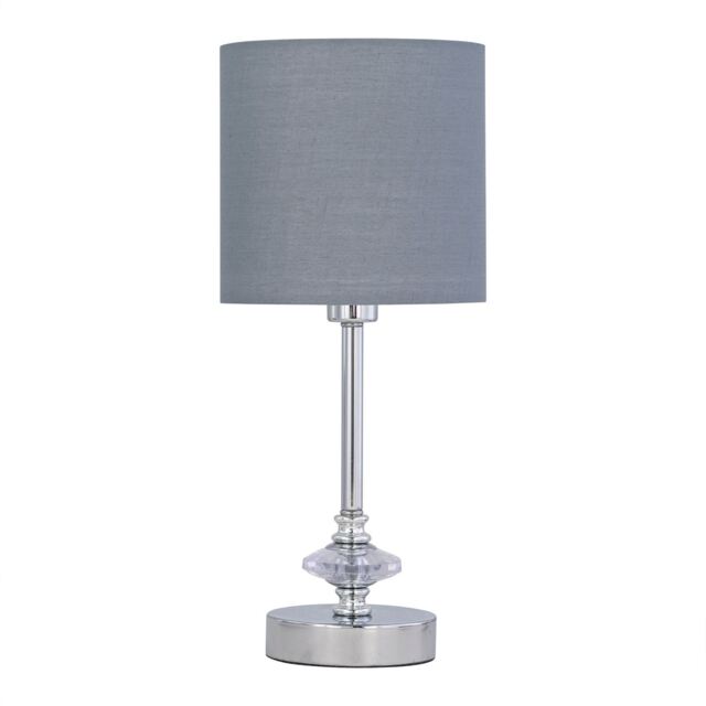 Chrome Jewelled Table Lamp with Grey Cotton Shade Chrome Grey Medium 1