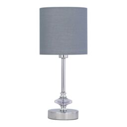 Chrome Jewelled Table Lamp with Grey Cotton Shade Chrome Grey Medium 1
