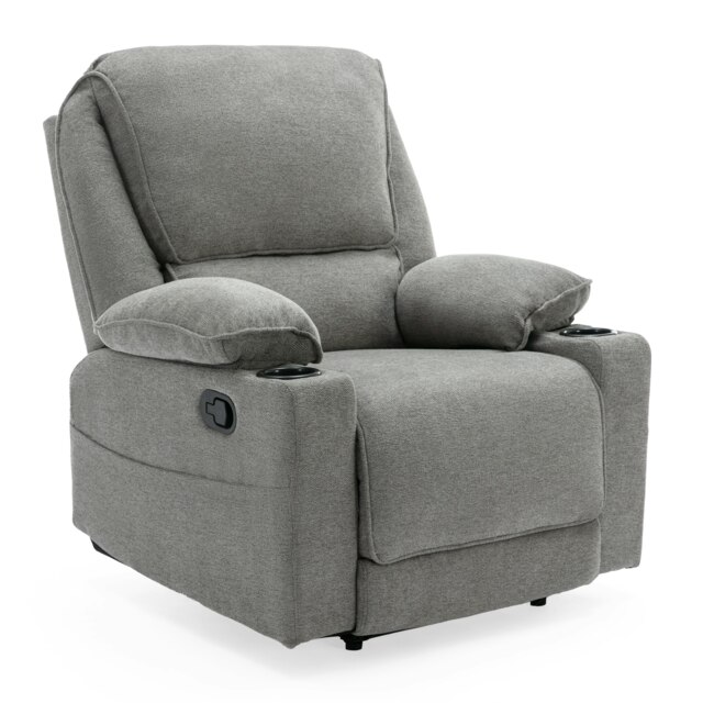 Sydney 1 Seater Fabric Manual Recliner Chair with Cupholders (Grey)