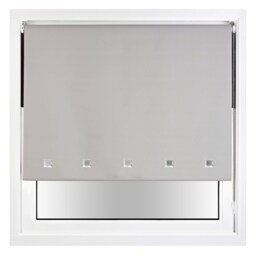 FURNISHED Blackout Roller Blinds with Chrome Square Eyelets and Metal Fittings Grey Grey (W) 150cm x (L) 210cm