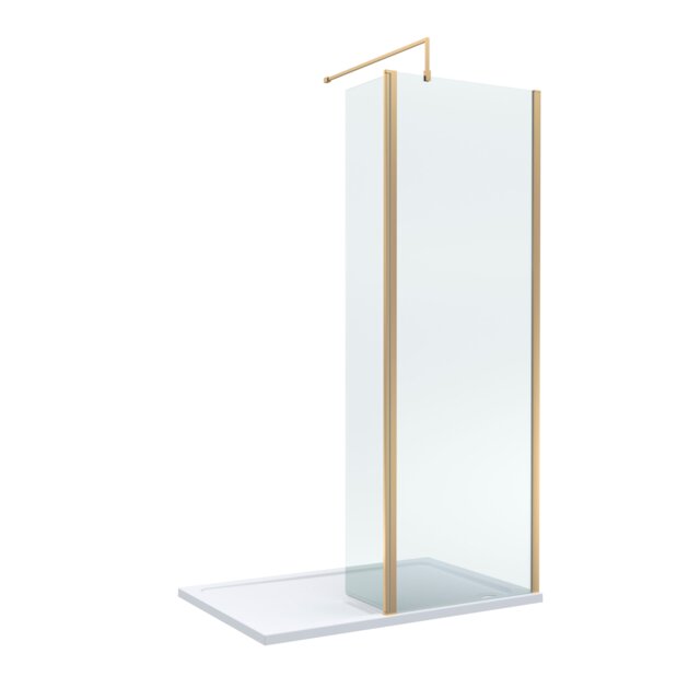 Balterley Glass Walk In Wetroom Screen and Hinged Return Screen with Profile and Shower Tray Copper Brushed Brass