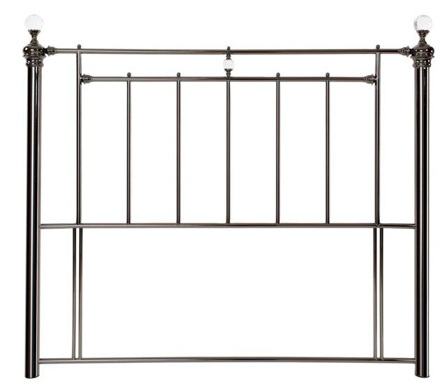 5ft King Size Black Nickel, Crystal Corner Finnials, Traditional Antique Victorian Metal Bed Headboard Black 5ft King Size