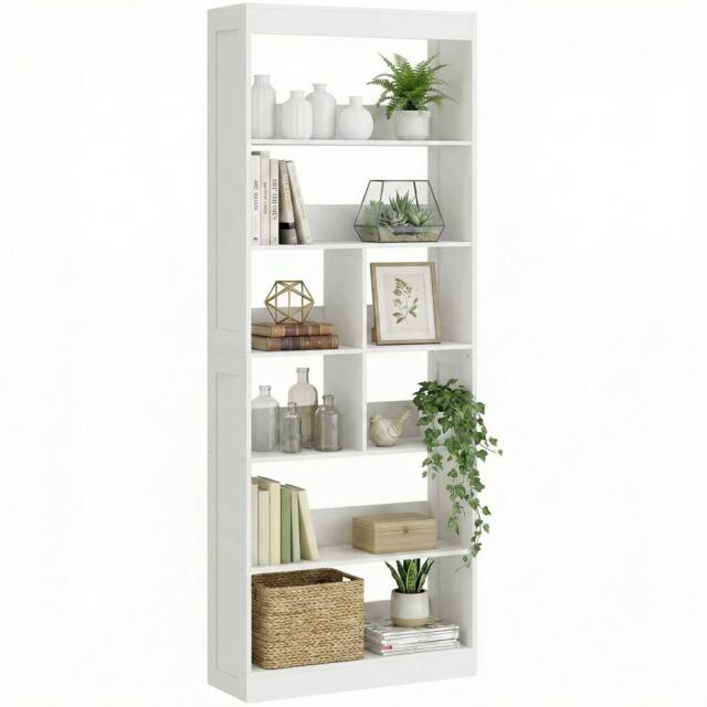 HOMCOM Bookcase, 6-Tier Bookshelf with Anti-Tipping Design
