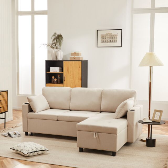 Versatile L-Shaped Pull-Out Sofa Bed with Hidden Storage