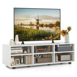COSTWAY TV Stand for TVs up to 55 Inches Wooden 6 Storage Compartments TV Cabinet Table