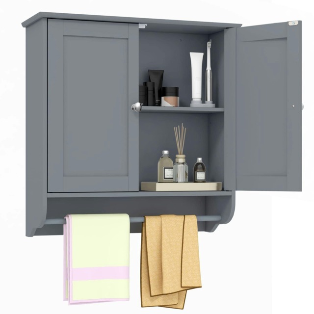 COSTWAY Wall Mounted Bathroom Cabinet Medicine Storage Grey Grey 1