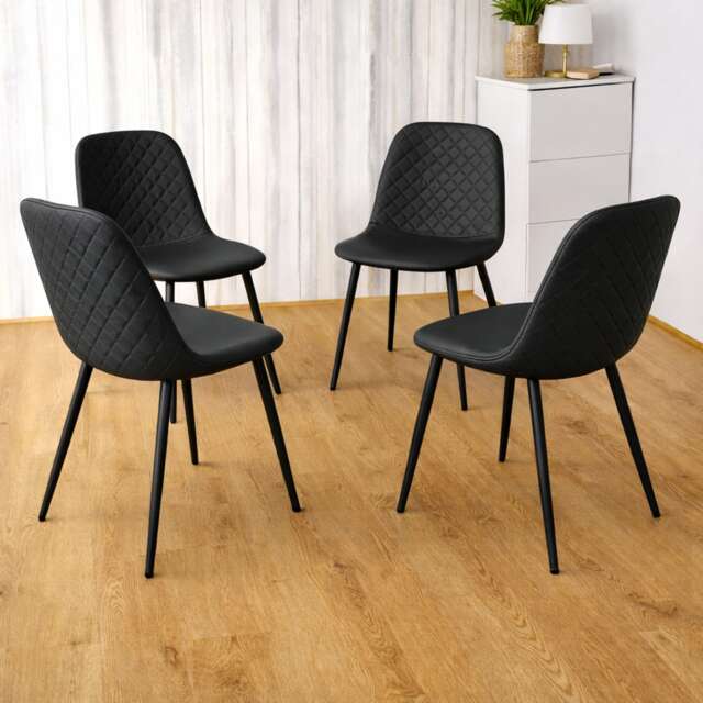 Dining Chairs Set Of 4 Faux Leather Padded Gem Black Kitchen Dining Room