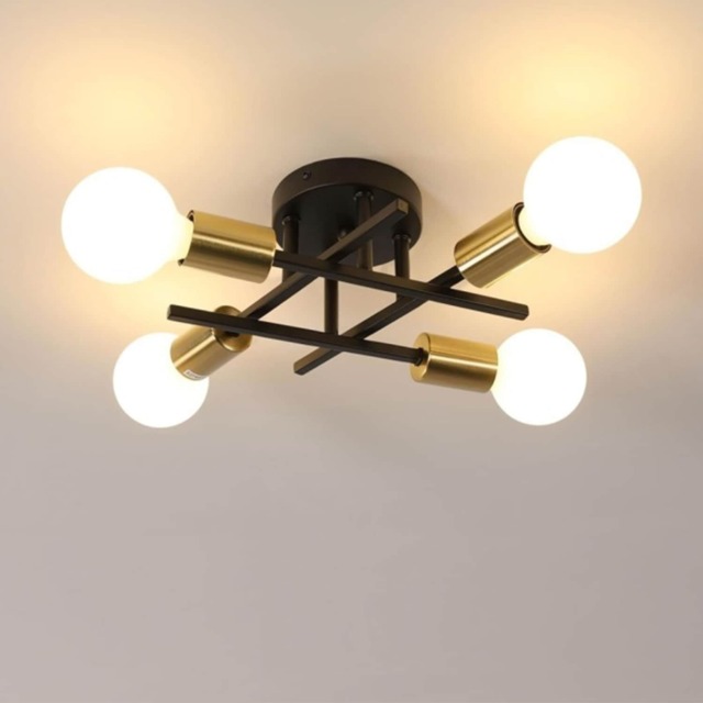 Ceiling Light E27 4-Lights Black Gold