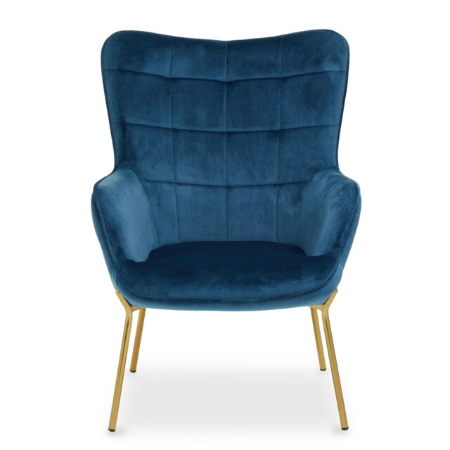 Orsina Stockholm Blue Velvet Chair, High Back Bedroom Accent Chair, Easy to Maintain Velvet Swivel Chair
