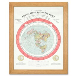 Gleason 1892 World Time Calculator Flat Earth Map Wood Framed Wall Art Print