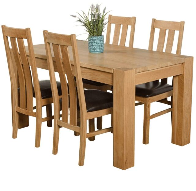Kuba 150 x 85 cm Chunky Medium Oak Dining Table and 4 Princeton Chairs Brown Brown