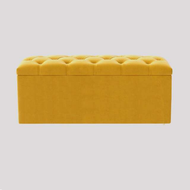 150cm Luna Chesterfield Ottoman Storage Box - Mustard Gold Plush Velvet Upholstered Blanket Box