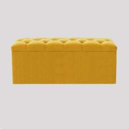 150cm Luna Chesterfield Ottoman Storage Box - Mustard Gold Plush Velvet Upholstered Blanket Box