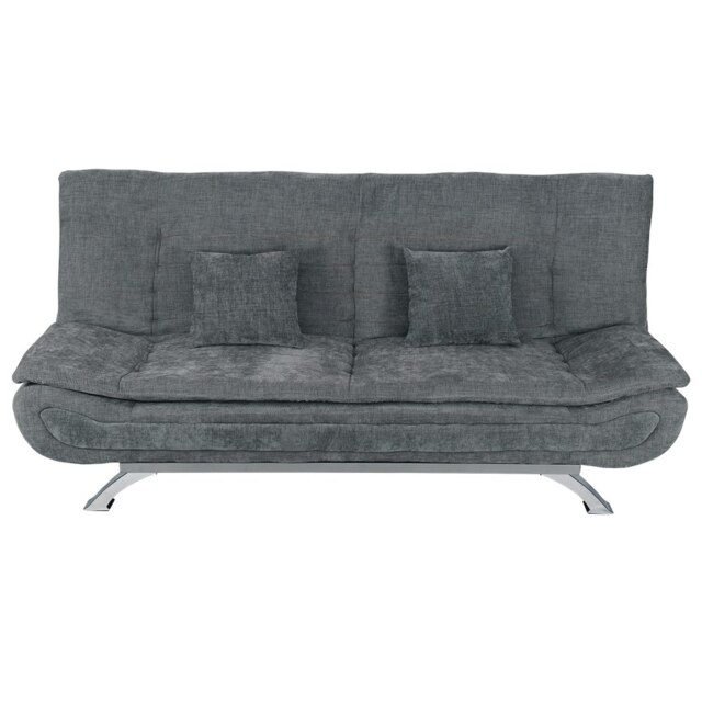 Living and Home Linen Fabric 2-Seat Convertible Sofa Bed with Cushions Grey Two Seater
