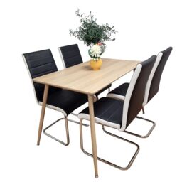Wooden Dining Table with 4 Black Faux Leather Chairs Dining Kitchen Furniture Set