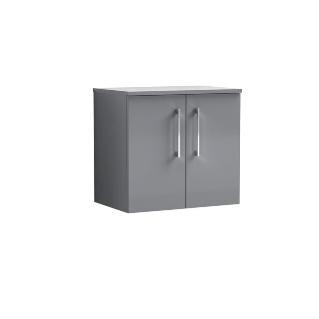 Balterley Level Modern Bathroom Wall Hung 2-Door Vanity Unit with Laminate Worktop, Soft Close Doors Grey Satin Grey