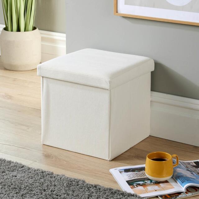 Ottoman Storage Chest Folding Corduroy Fabric Solid Storage Box Cream Cream