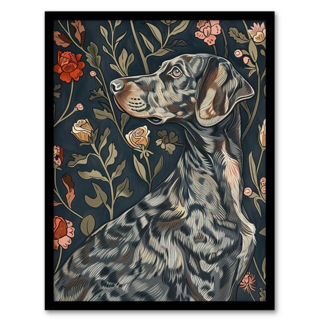 Dog Smelling Roses Portrait Charming Floral Black Framed Wall Art Print A4