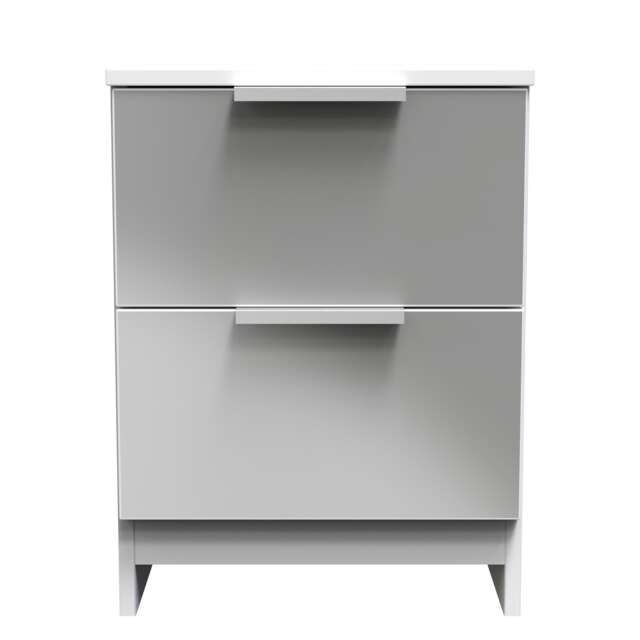 Dover 2 Drawer Compact Bedside Cabinet in Uniform Grey & White Matt (Ready Assembled) Grey Uniform Grey & White Matt
