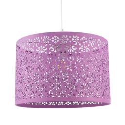 Lavender Lilac Moroccan Metal Pendant Lamp Shade with Floral Decor