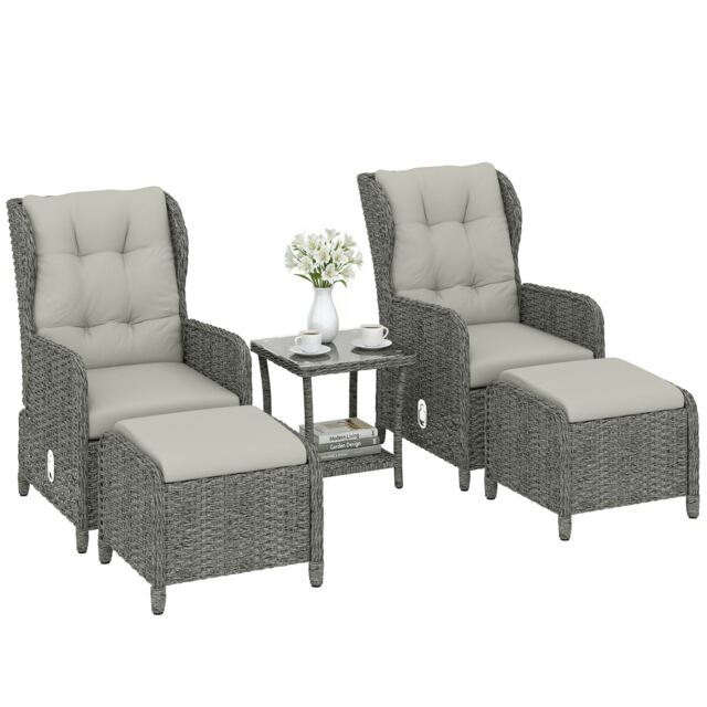 Outsunny Recliner Rattan Garden Furniture w/ Two-tier Table Cream Cream White, Grey 59 x 77 x 100 cm