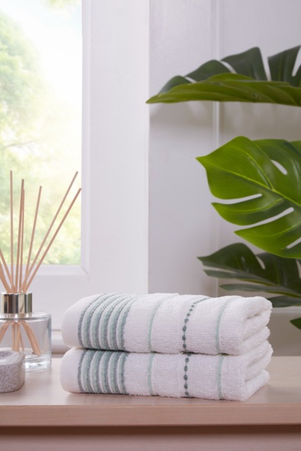 Dakota Cotton Towels Striped Luxury Soft Quick Dry Absorbent (Set Of 2) Green Face cloth 2