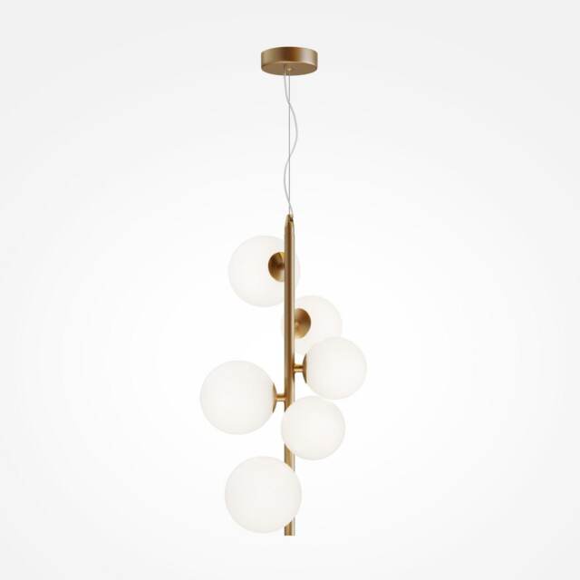 Maytoni Dallas Modern 6 Light Globe Pendant Ceiling Light Gold, Matte White Shade, G9