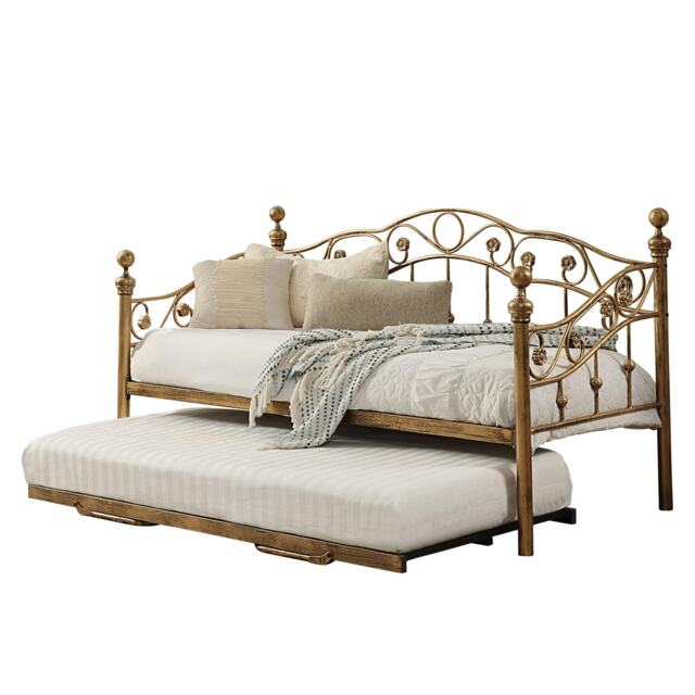 Essendon Vintage Living Room Bedroom Brass Metal Day Bed w Trundle (Single)