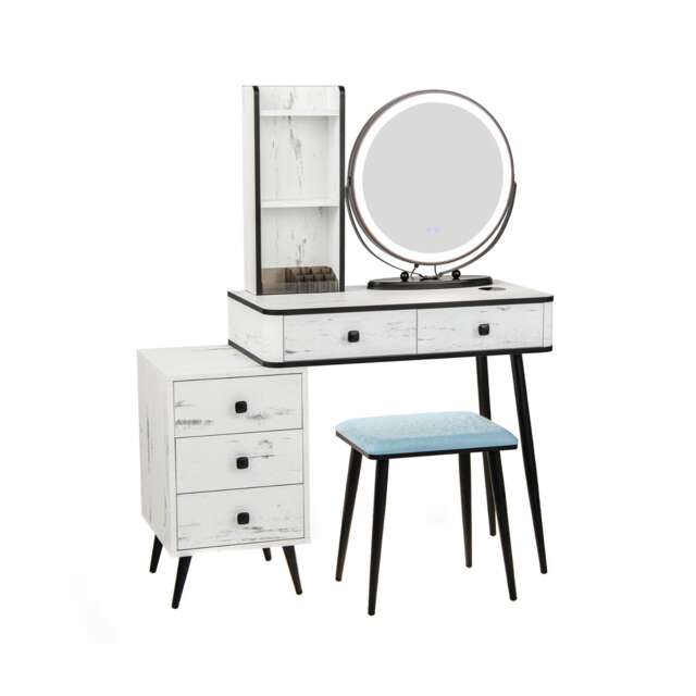 COSTWAY Dressing Table Vanity Set Makeup Stool White