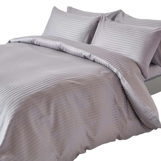 Homescapes Grey Egyptian Cotton Stripe Duvet Cover and Pillowcases 330 TC, Double Grey Double