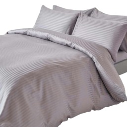 Homescapes Grey Egyptian Cotton Stripe Duvet Cover and Pillowcases 330 TC, Double Grey Double