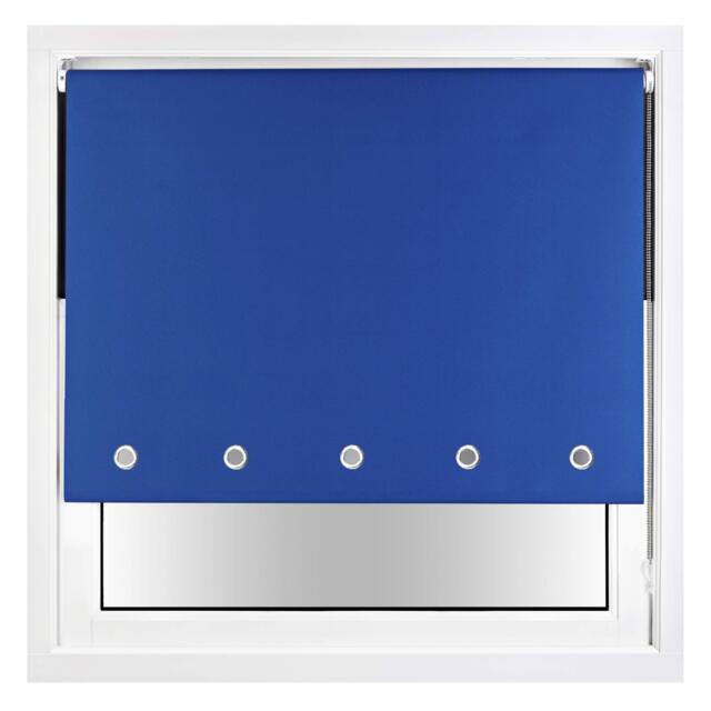 FURNISHED Blackout Roller Blind with Round Eyelets & Metal Fittings Blue Blue (W) 80cm x (L) 165cm