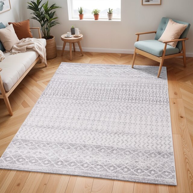 LIVABLISS Elaziz-Geometric Global Rug 140 x 200 cm Grey White