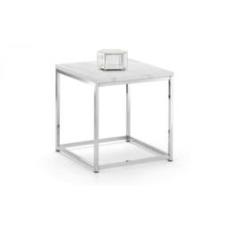 White Marble Top Lamp Table with Silver Framing White White