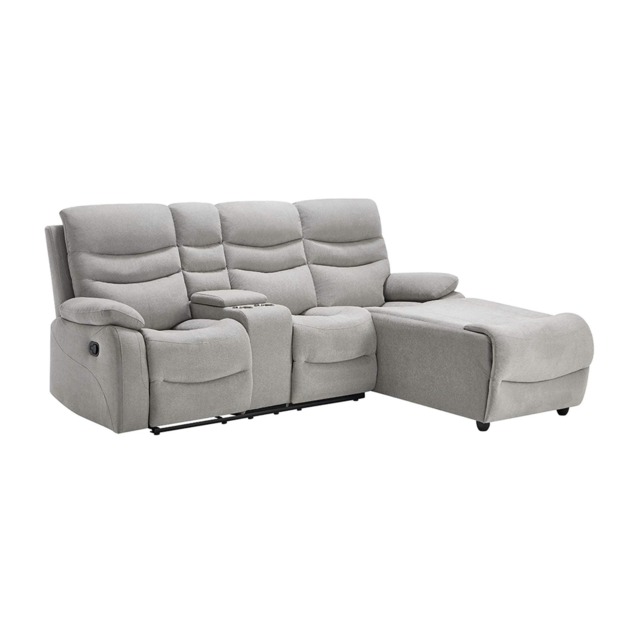 Avon Chaise Lounge Manual Recliner Sofa w Drinks Console Grey Three Seater