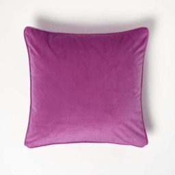 Homescapes Hot Pink Filled Velvet Cushion with Piped Edge - 46 x 46 cm Pink Hot Pink 1