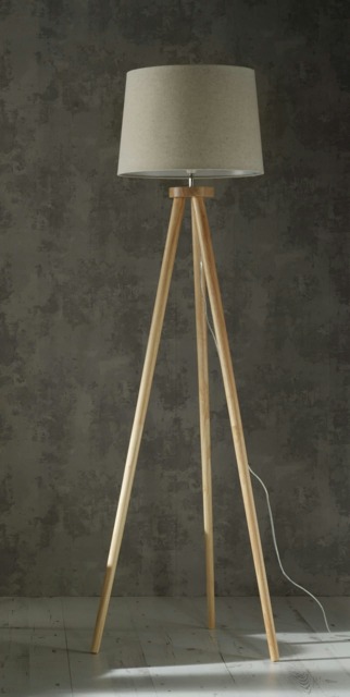 Natural Wood Tripod Floor Lamp with a Stunning Natural Lamp Shade Cream