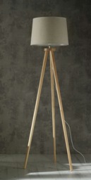 Natural Wood Tripod Floor Lamp with a Stunning Natural Lamp Shade Cream