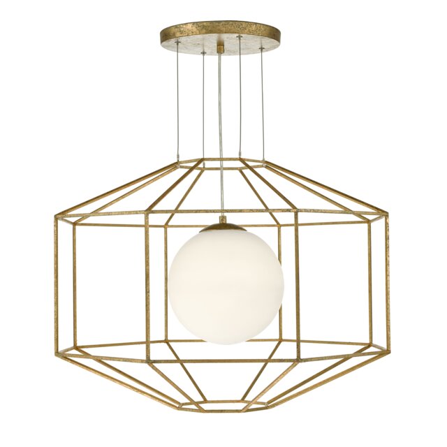 Izmir 1 Light Pendant Hexagonal Old Gold Frame Opal Glass